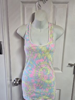 No Boundaries Pastel Tie-Dye Ribbed Tank Top - Pink, Yellow, Blue